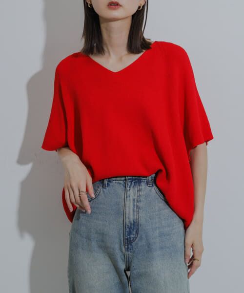 ＊＊SENSE OF PLACE by URBAN RESEARCH / センスオブプレイス バイ アーバンリサーチ ニット・セーター | Vネックドルマンセーター（RED）