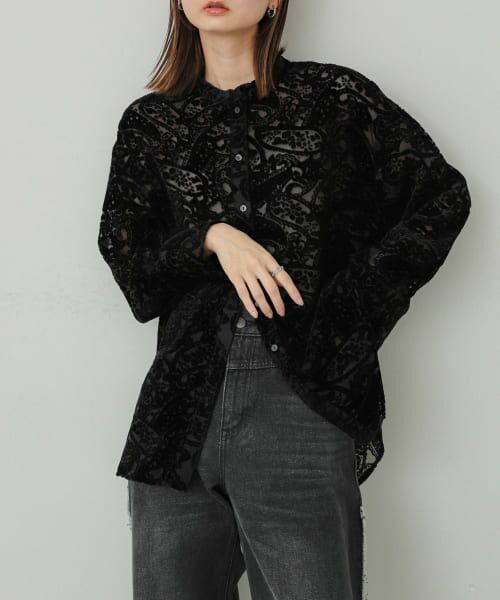 ＊＊SENSE OF PLACE by URBAN RESEARCH / センスオブプレイス バイ アーバンリサーチ シャツ・ブラウス | バンドカラーオパールシャツ（BLACK）