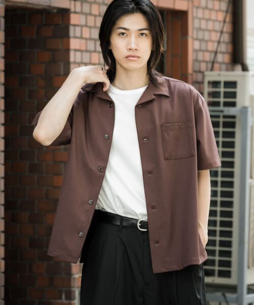 ＊＊SENSE OF PLACE by URBAN RESEARCH / センスオブプレイス バイ アーバンリサーチ シャツ・ブラウス | オープンカラールーズシャツ(5分袖)ll（BROWN）