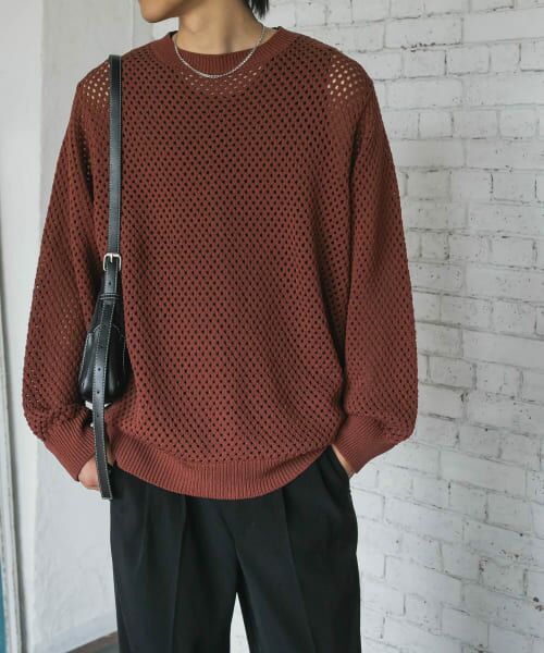 ＊＊SENSE OF PLACE by URBAN RESEARCH / センスオブプレイス バイ アーバンリサーチ ニット・セーター | 『洗濯可』シアーメッシュクルーネックニット（ORANGE）