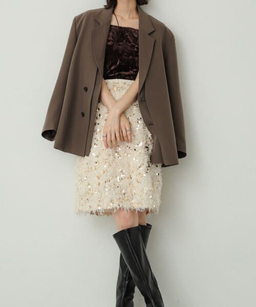 ＊＊SENSE OF PLACE by URBAN RESEARCH / センスオブプレイス バイ アーバンリサーチ スカート | スパンコールフリンジスカート（IVORY）