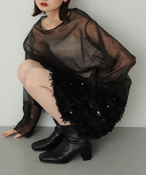 ＊＊SENSE OF PLACE by URBAN RESEARCH / センスオブプレイス バイ アーバンリサーチ スカート | スパンコールフリンジスカート（BLACK）