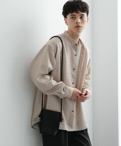 『セットアップ対応』『ユニセックス』ウールライクバンドカラールーズシャツ