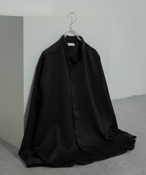 ＊＊SENSE OF PLACE by URBAN RESEARCH / センスオブプレイス バイ アーバンリサーチ シャツ・ブラウス | 『セットアップ対応』『ユニセックス』ウールライクバンドカラールーズシャツ（BLACK）