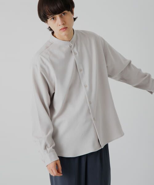 ＊＊SENSE OF PLACE by URBAN RESEARCH / センスオブプレイス バイ アーバンリサーチ シャツ・ブラウス | 『セットアップ対応』『ユニセックス』ウールライクバンドカラールーズシャツ（GREIGE）