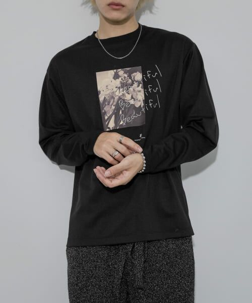 ＊＊SENSE OF PLACE by URBAN RESEARCH / センスオブプレイス バイ アーバンリサーチ Tシャツ | ポンチグラフィックロングスリーブTシャツ B（BLACK）