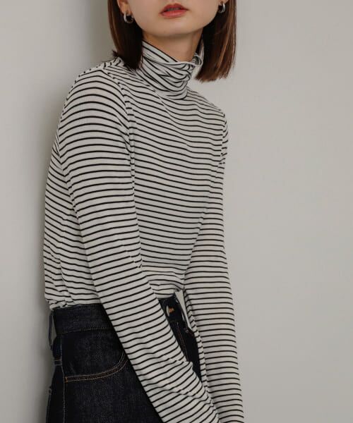 ＊＊SENSE OF PLACE by URBAN RESEARCH / センスオブプレイス バイ アーバンリサーチ Tシャツ | メローハイネックトップ（WHT×BLK）