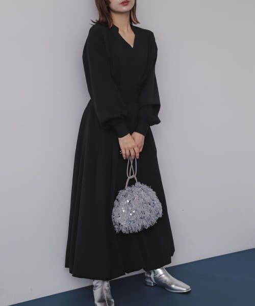 ＊＊SENSE OF PLACE by URBAN RESEARCH / センスオブプレイス バイ アーバンリサーチ ワンピース | スキッパーバルーンワンピース（BLACK）