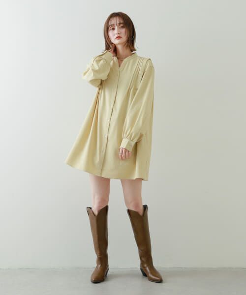 タグ付き未使用　ハグオーワー リバティ フェザーフィールズ　シャツワンピース セール】 『Shortサイズあり』タックシャツワンピース