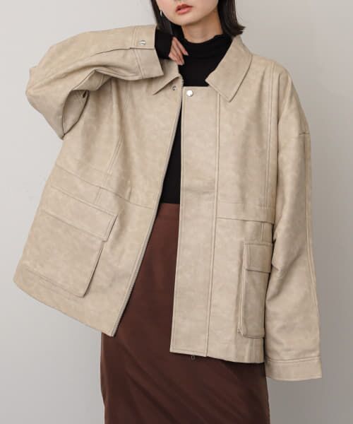 SENSE OF PLACE レザーライクルーズジャケット アイボリー SENSE OF PLACE レザーライクルーズジャケット アイボリー
