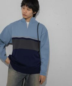 パネルボーダーハーフZIPニット