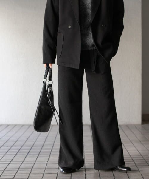 ＊＊SENSE OF PLACE by URBAN RESEARCH / センスオブプレイス バイ アーバンリサーチ その他パンツ | 『わたべ×SOP』『セットアップ対応』ツイードワイドフレアパンツ（BLACK）