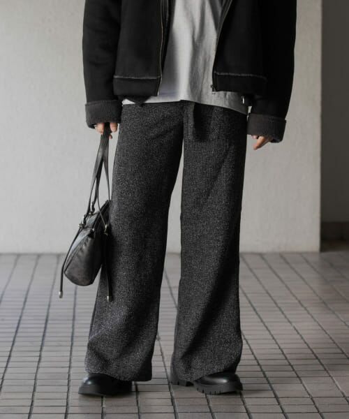＊＊SENSE OF PLACE by URBAN RESEARCH / センスオブプレイス バイ アーバンリサーチ その他パンツ | 『わたべ×SOP』『セットアップ対応』ツイードワイドフレアパンツ（BLK×WHT）