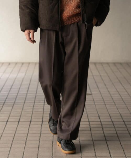 ＊＊SENSE OF PLACE by URBAN RESEARCH / センスオブプレイス バイ アーバンリサーチ その他パンツ | 『セットアップ対応』ウールライクダブルタックワイドパンツ（CHARCOAL）