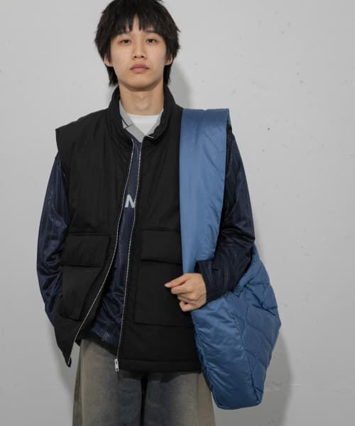 ＊＊SENSE OF PLACE by URBAN RESEARCH / センスオブプレイス バイ アーバンリサーチ ダウンジャケット・ベスト | ダブルポケットトラックベスト（BLACK）
