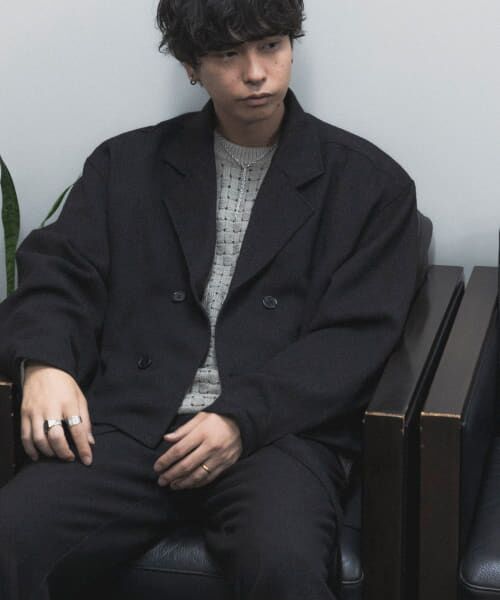 ＊＊SENSE OF PLACE by URBAN RESEARCH / センスオブプレイス バイ アーバンリサーチ その他アウター | 『わたべ×SOP』『セットアップ対応』ツイードダブルブレストショートジャケット（BLACK）