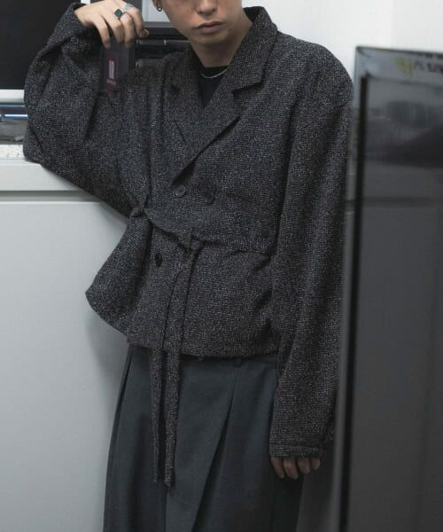 ＊＊SENSE OF PLACE by URBAN RESEARCH / センスオブプレイス バイ アーバンリサーチ その他アウター | 『わたべ×SOP』『セットアップ対応』ツイードダブルブレストショートジャケット（BLK×WHT）