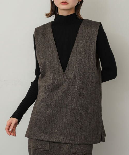 ＊＊SENSE OF PLACE by URBAN RESEARCH / センスオブプレイス バイ アーバンリサーチ ベスト | ジャージーメルトンVネックジレ（BRN×BLK）