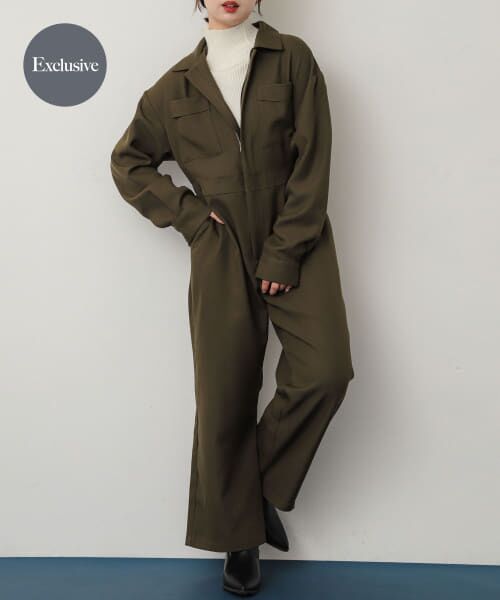 ＊＊SENSE OF PLACE by URBAN RESEARCH / センスオブプレイス バイ アーバンリサーチ サロペット・オールインワン | 『別注』さらさ×SENSE OF PLACE　ソフトツイルジャンプスーツ（KHAKI）