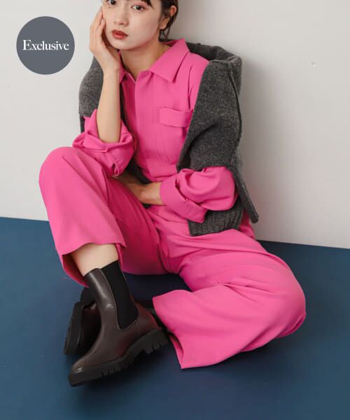 ＊＊SENSE OF PLACE by URBAN RESEARCH / センスオブプレイス バイ アーバンリサーチ サロペット・オールインワン | 『別注』さらさ×SENSE OF PLACE　ソフトツイルジャンプスーツ（PINK）