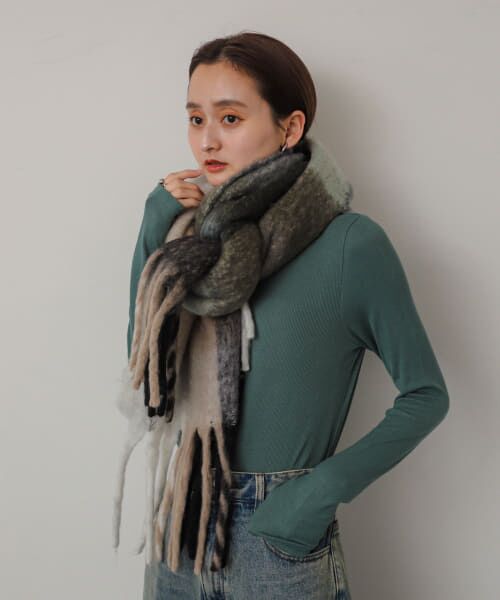 ＊＊SENSE OF PLACE by URBAN RESEARCH / センスオブプレイス バイ アーバンリサーチ マフラー・ショール・スヌード・ストール | ボリュームチェックストール（GRAY）