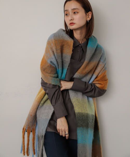 ＊＊SENSE OF PLACE by URBAN RESEARCH / センスオブプレイス バイ アーバンリサーチ マフラー・ショール・スヌード・ストール | ボリュームチェックストール（BLUE）