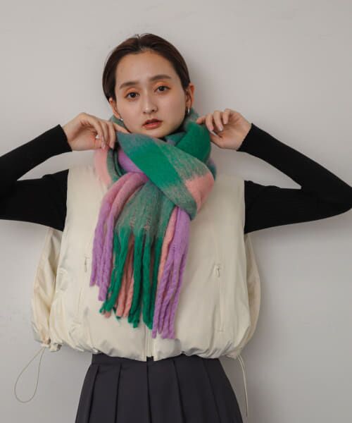 ＊＊SENSE OF PLACE by URBAN RESEARCH / センスオブプレイス バイ アーバンリサーチ マフラー・ショール・スヌード・ストール | ボリュームチェックストール（PINK）