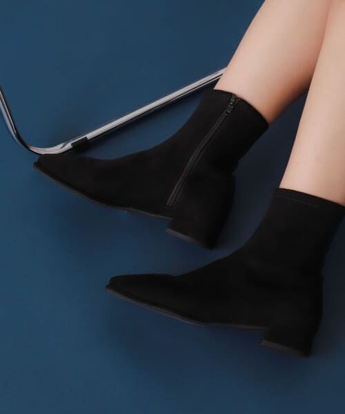 ＊＊SENSE OF PLACE by URBAN RESEARCH / センスオブプレイス バイ アーバンリサーチ ブーツ（ショート丈） | スクエアトゥセンターシームストレッチローブーツ（SUEDE）