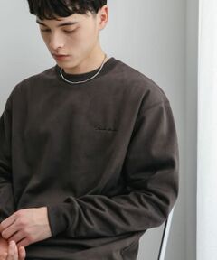 『ユニセックス』シシュウフェイクスエードクルーネックスウェット