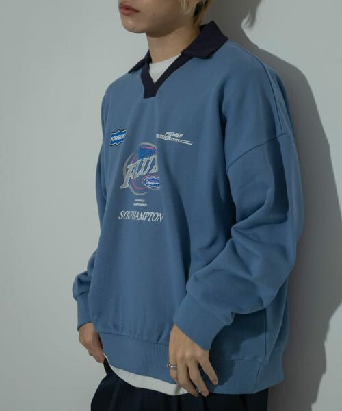 ＊＊SENSE OF PLACE by URBAN RESEARCH / センスオブプレイス バイ アーバンリサーチ スウェット | Game Graphic Long-Sleeve Sweat（BLUE）