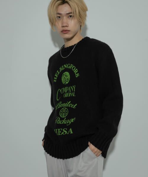 ＊＊SENSE OF PLACE by URBAN RESEARCH / センスオブプレイス バイ アーバンリサーチ ニット・セーター | 『洗濯可』グラフィックプリントニット（BLACK）