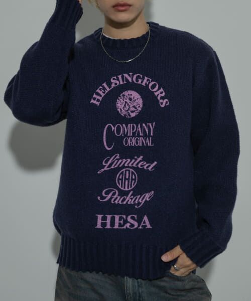 ＊＊SENSE OF PLACE by URBAN RESEARCH / センスオブプレイス バイ アーバンリサーチ ニット・セーター | 『洗濯可』グラフィックプリントニット（NAVY）