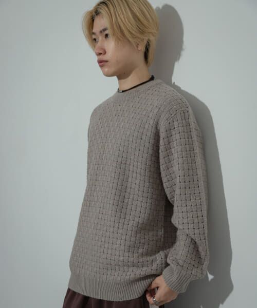 ＊＊SENSE OF PLACE by URBAN RESEARCH / センスオブプレイス バイ アーバンリサーチ ニット・セーター | クロス編みシアークルーネックニット（GRAY）