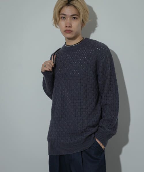 ＊＊SENSE OF PLACE by URBAN RESEARCH / センスオブプレイス バイ アーバンリサーチ ニット・セーター | クロス編みシアークルーネックニット（NAVY）