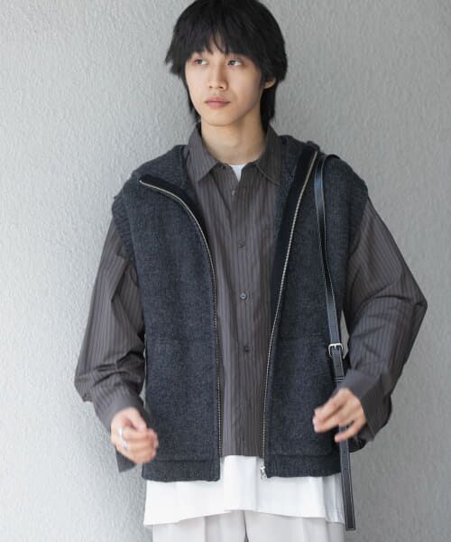 ＊＊SENSE OF PLACE by URBAN RESEARCH / センスオブプレイス バイ アーバンリサーチ ベスト | 『洗濯可』シャギーフーディーベスト（BLACK）