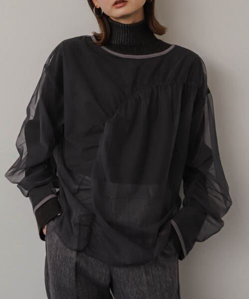 ＊＊SENSE OF PLACE by URBAN RESEARCH / センスオブプレイス バイ アーバンリサーチ Tシャツ | シャーリングチュールトップ（CHARCOAL）