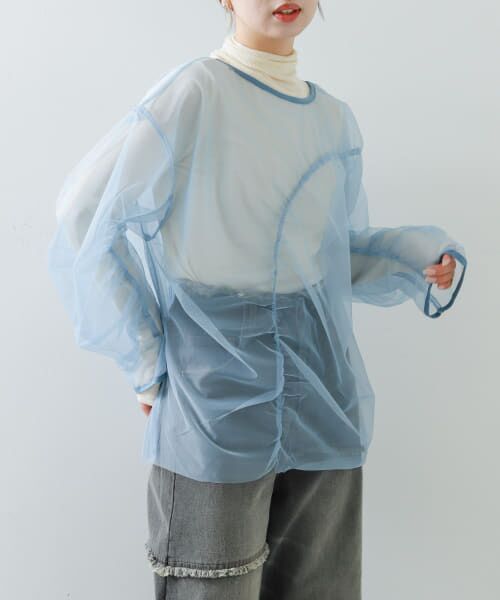 ＊＊SENSE OF PLACE by URBAN RESEARCH / センスオブプレイス バイ アーバンリサーチ Tシャツ | シャーリングチュールトップ（L.BLUE）