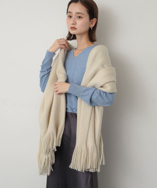 ＊＊SENSE OF PLACE by URBAN RESEARCH / センスオブプレイス バイ アーバンリサーチ マフラー・ショール・スヌード・ストール | ニットフリンジストール（IVORY）