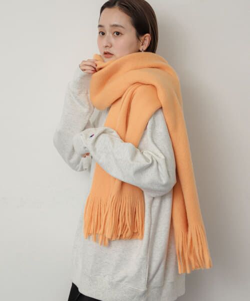 ＊＊SENSE OF PLACE by URBAN RESEARCH / センスオブプレイス バイ アーバンリサーチ マフラー・ショール・スヌード・ストール | ニットフリンジストール（ORANGE）