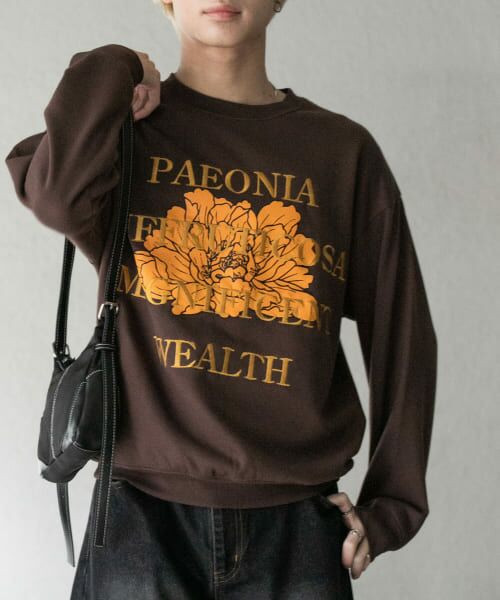 ＊＊SENSE OF PLACE by URBAN RESEARCH / センスオブプレイス バイ アーバンリサーチ スウェット | ボタニカルグラフィッククルーネックスウェット（BROWN）