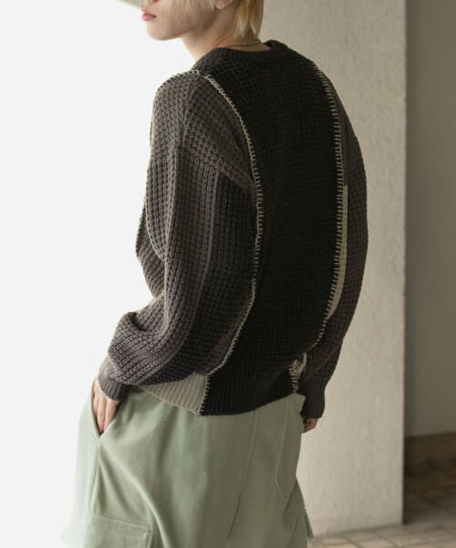 ＊＊SENSE OF PLACE by URBAN RESEARCH / センスオブプレイス バイ アーバンリサーチ ニット・セーター | ブロッキングステッチクルーネックニット（BLACK）