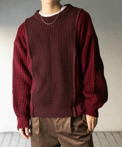 ＊＊SENSE OF PLACE by URBAN RESEARCH / センスオブプレイス バイ アーバンリサーチ ニット・セーター | ブロッキングステッチクルーネックニット（RED）
