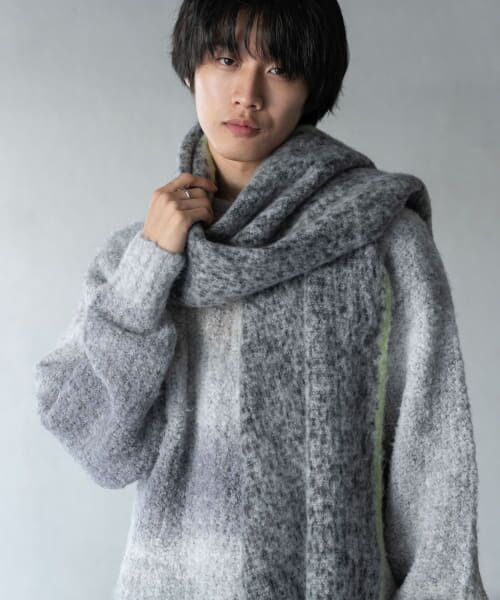 ＊＊SENSE OF PLACE by URBAN RESEARCH / センスオブプレイス バイ アーバンリサーチ マフラー・ショール・スヌード・ストール | ミックスボリューム大判マフラー（GRAY）