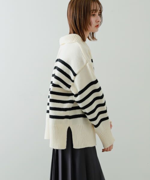 新品❤️CPG❤️タートルネックセーター 黒 白 サイドアクセント セール】 【WEB限定・洗える】ALSACE / パール釦タートルネック