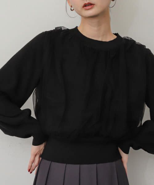 ＊＊SENSE OF PLACE by URBAN RESEARCH / センスオブプレイス バイ アーバンリサーチ ニット・セーター | チュールレイヤードセーター（BLACK）