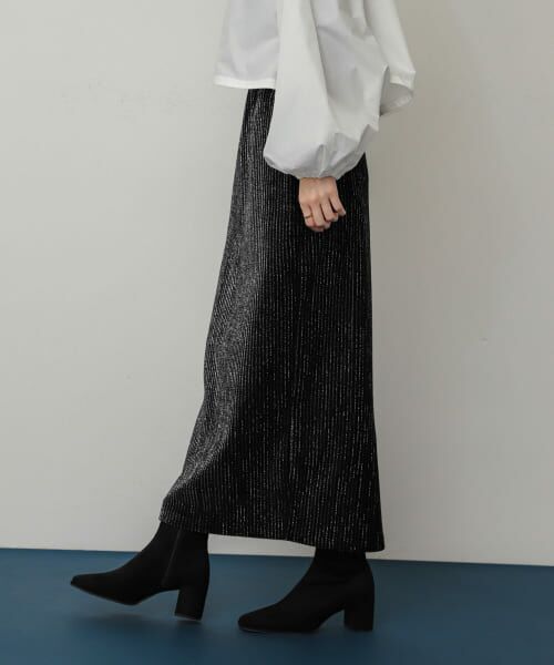 ＊＊SENSE OF PLACE by URBAN RESEARCH / センスオブプレイス バイ アーバンリサーチ スカート | ラメカットコールナロースカート（BLACK）