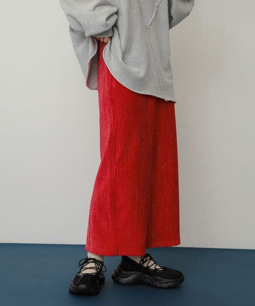 ＊＊SENSE OF PLACE by URBAN RESEARCH / センスオブプレイス バイ アーバンリサーチ スカート | ラメカットコールナロースカート（RED）