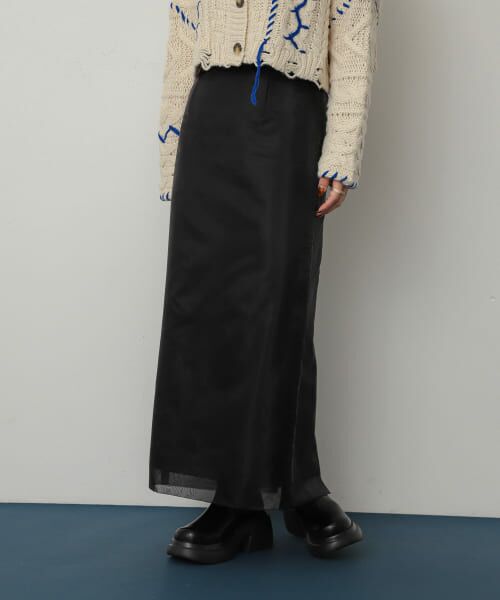 ＊＊SENSE OF PLACE by URBAN RESEARCH / センスオブプレイス バイ アーバンリサーチ スカート | オーガンジーレイヤードスカート（BLACK）