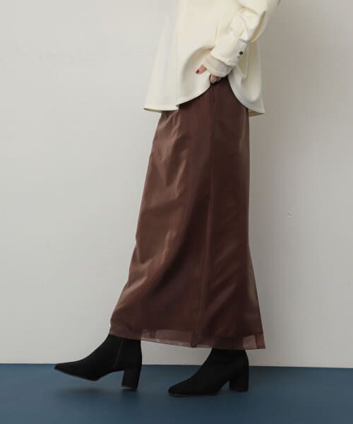 ＊＊SENSE OF PLACE by URBAN RESEARCH / センスオブプレイス バイ アーバンリサーチ スカート | オーガンジーレイヤードスカート（BROWN）