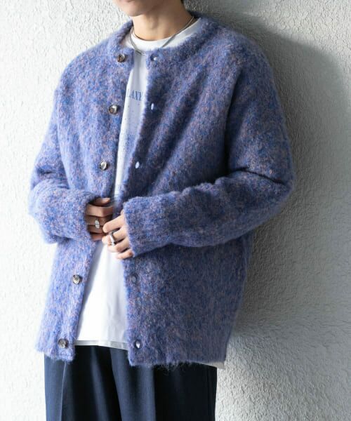 ＊＊SENSE OF PLACE by URBAN RESEARCH / センスオブプレイス バイ アーバンリサーチ カーディガン・ボレロ | ブークレシャギークルーネックカーディガン（BLUE）